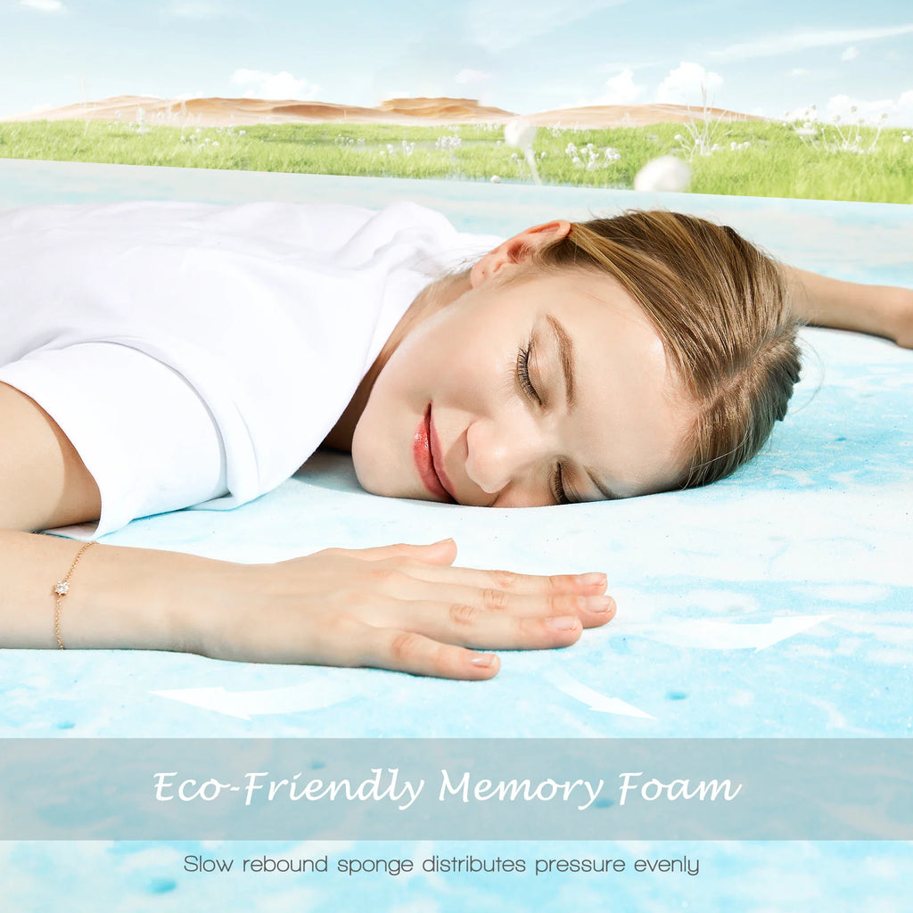 Close up of a person sleeping on a gel-infused memory foam mattress topper