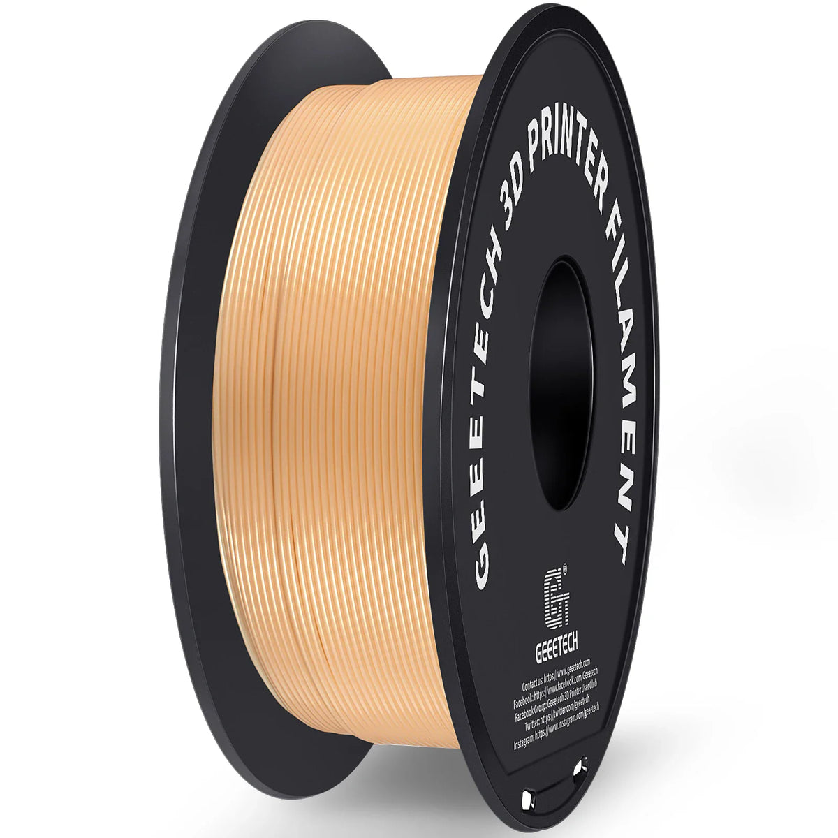 A spool of light peach coloured 3D printer filament