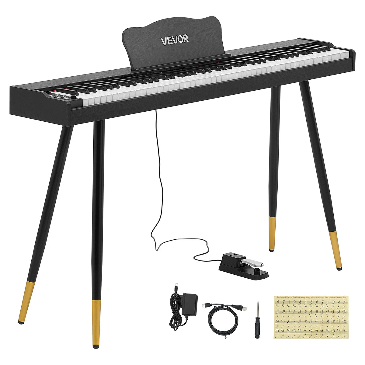 Succebuy 88-key semi-weighted digital piano in black on a stand with a sustain pedal