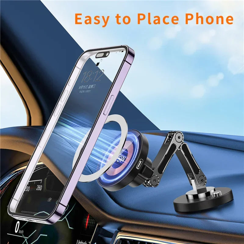 Magnetic car phone holder with a smartphone placed on the mount