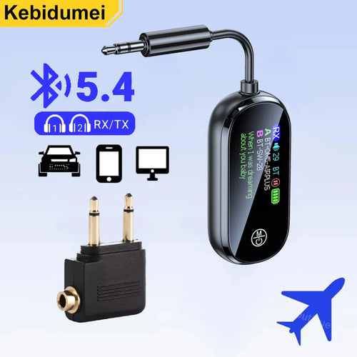 Bluetooth 5.4 wireless audio transmitter and receiver adapter with airplane plug