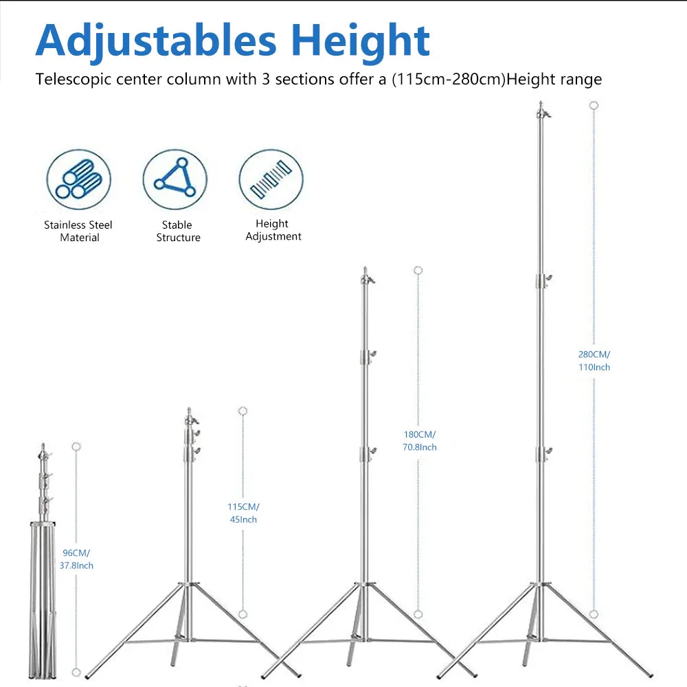 Diagram showing height adjustment of a telescopic photography light stand