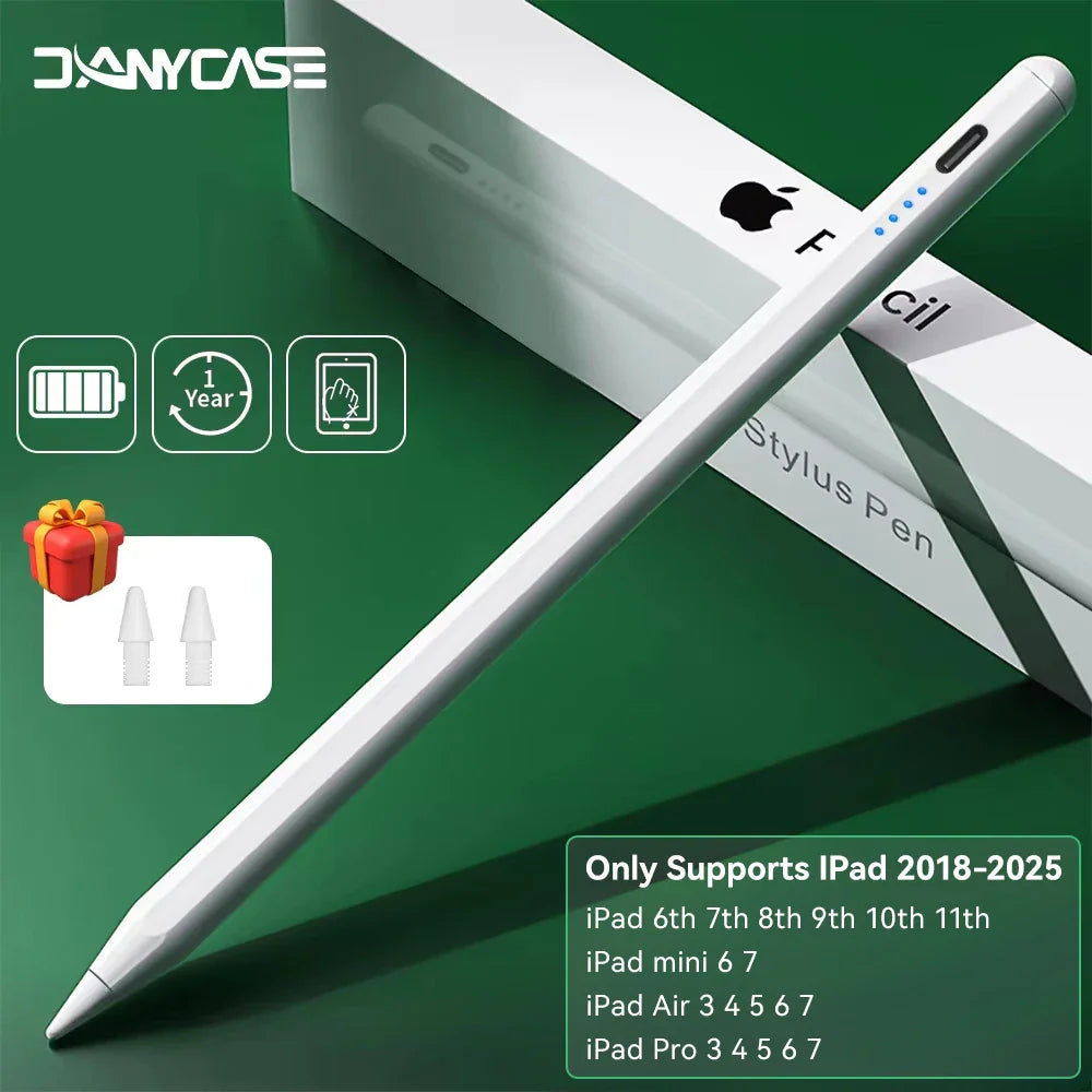 White stylus pen on a tablet packaging box on green background
