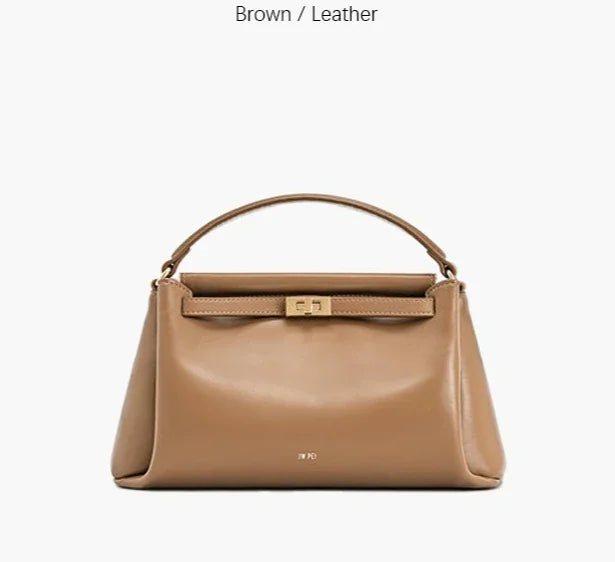 Brown leather mini top handle handbag