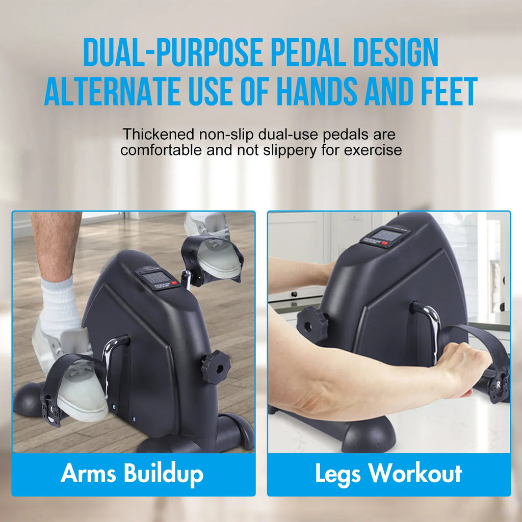 Dual-purpose mini exercise bike showing hand and foot workout positions