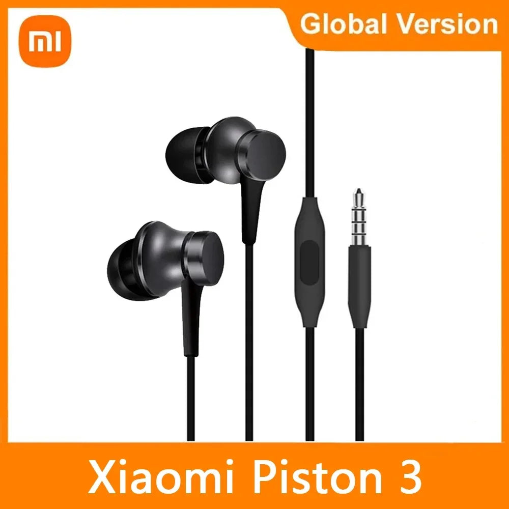 Black wired in-ear headphones with microphone and 3.5mm jack