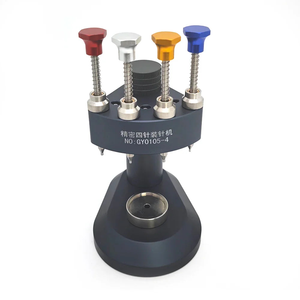 Precision watch hand installation tool with four colorful pins