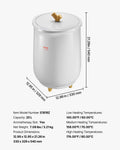 Dimensions and specifications of a white towel warmer bucket