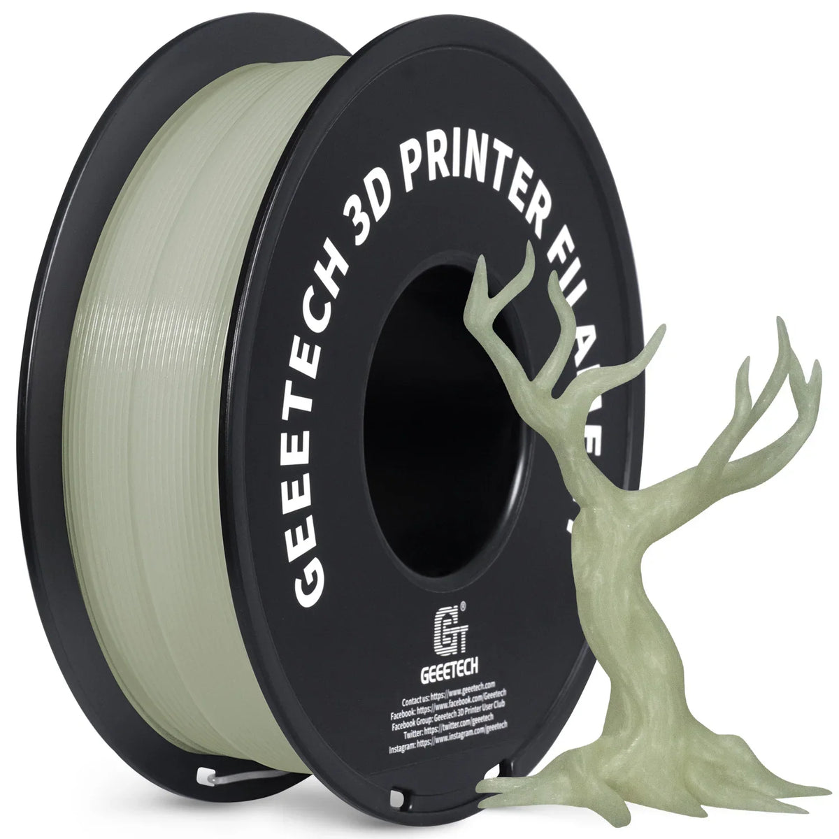 Light green 3D printer filament spool with a 3D printed tree model