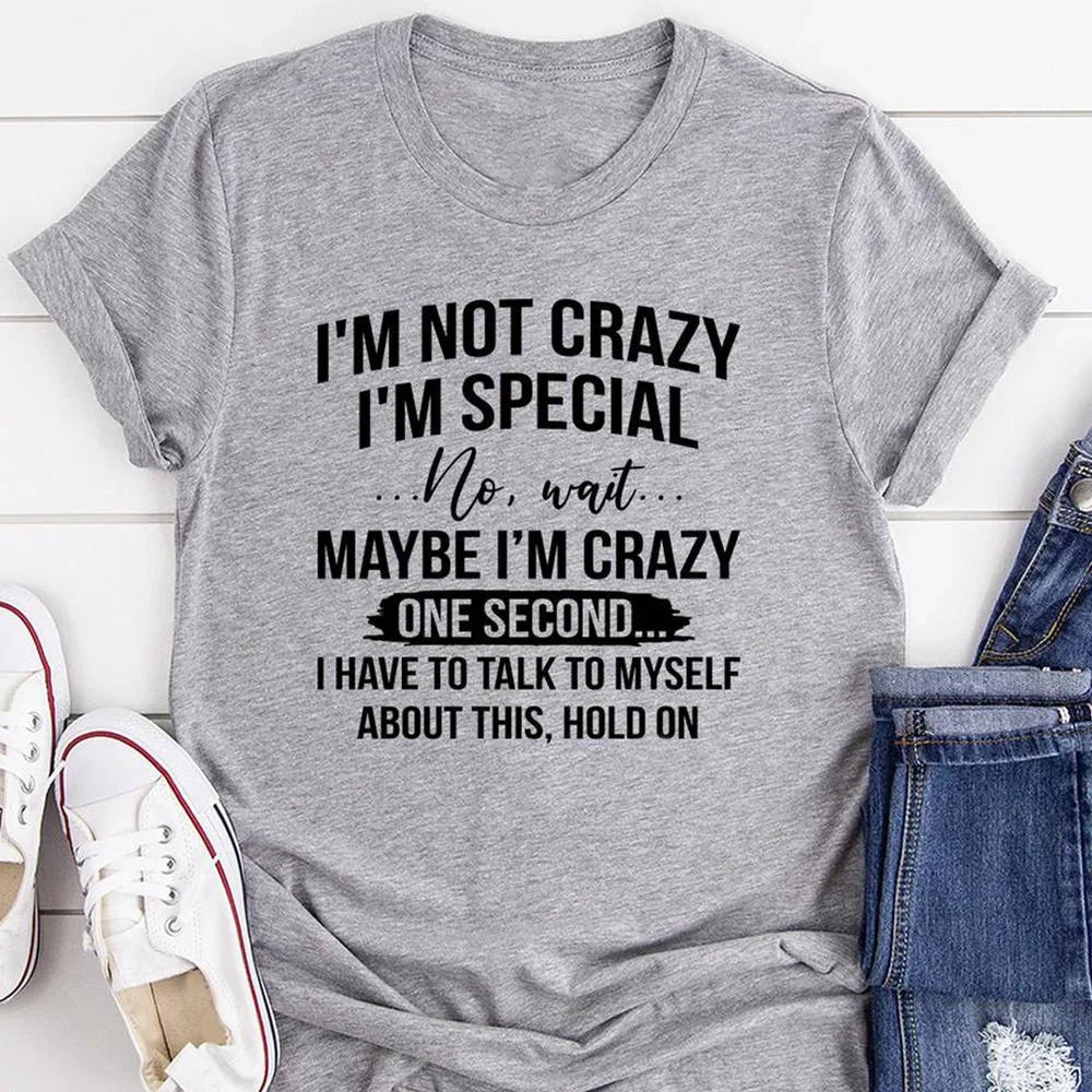 Grey crew neck t-shirt with funny quote text print