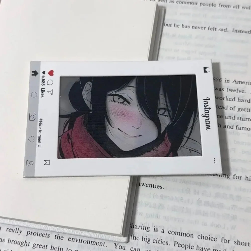 Transparent Instagram-style anime photo card with social media interface design