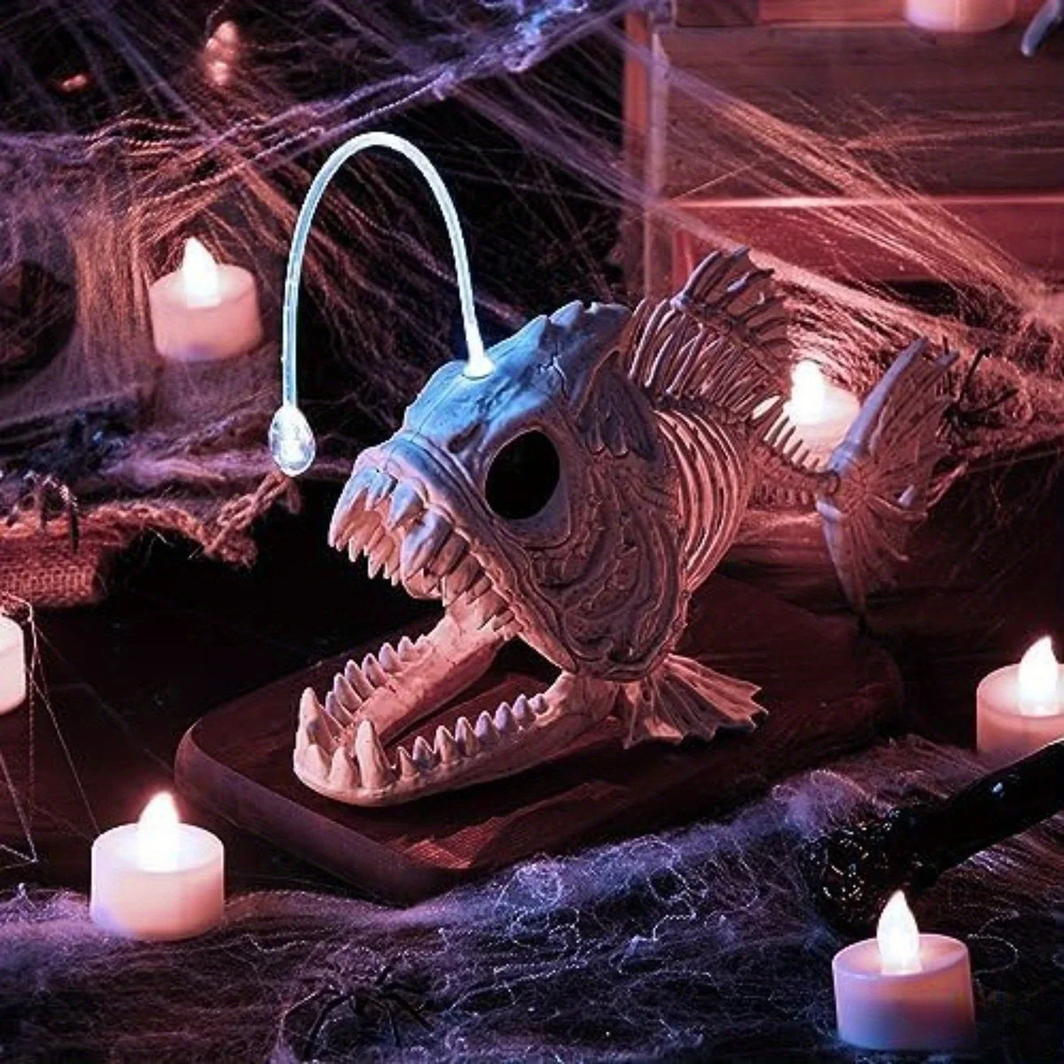 Glowing skeleton fish table lantern for Halloween decor