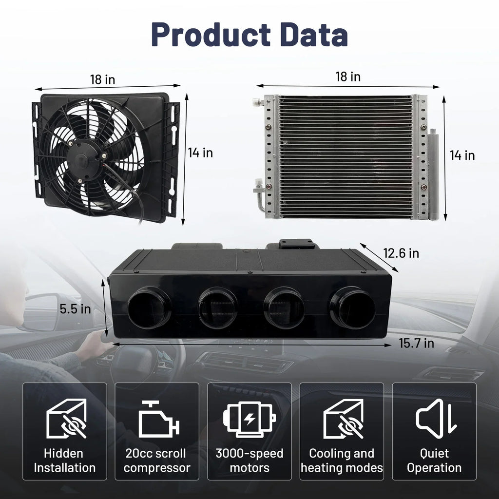 Technical dimension diagram of vehicle air conditioning system components