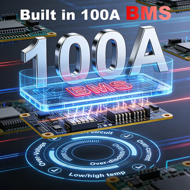 Detailed view of the internal battery management system with 100A protection circuit