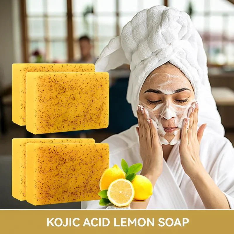 Woman washing face with lemon turmeric soap foam