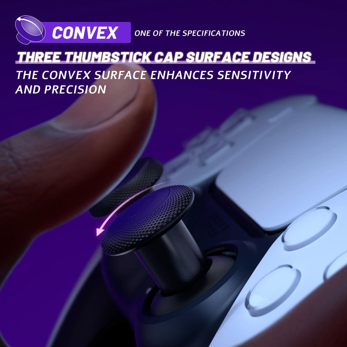 Close up of a convex textured thumbstick cap on a game controller