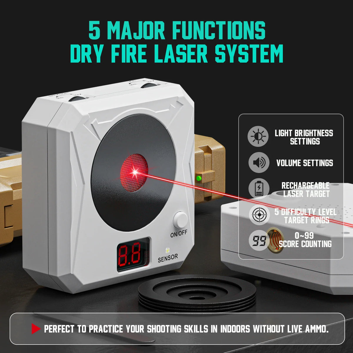 Electronic laser target with digital score display for dry fire shooting practice