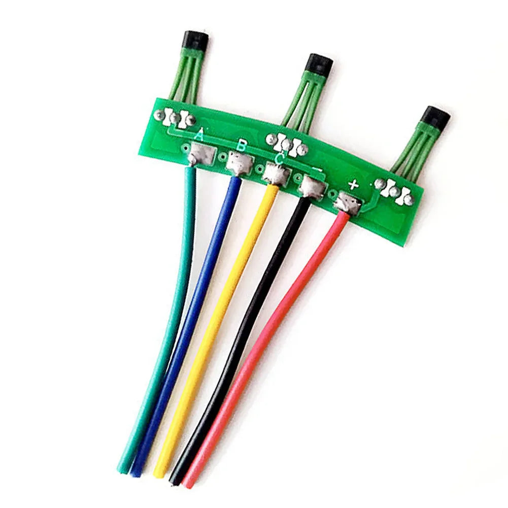 Green PCB hall sensor board with five colored wires for electric motor