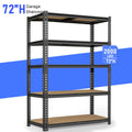 Black five-tier industrial metal shelving unit for garage and warehouse organization