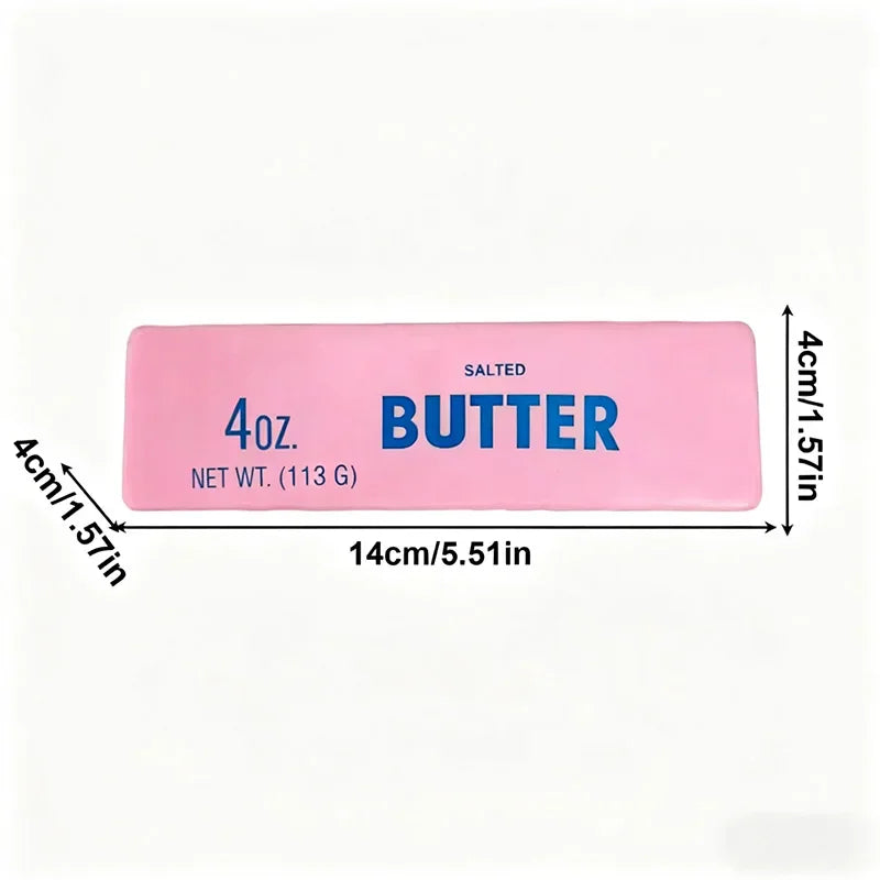 Squishy butter stick toy with product dimensions