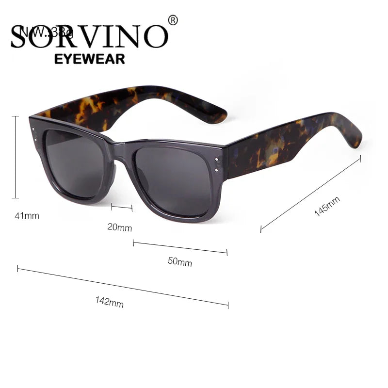 Sunglasses dimensions diagram showing frame width, lens height, and arm length