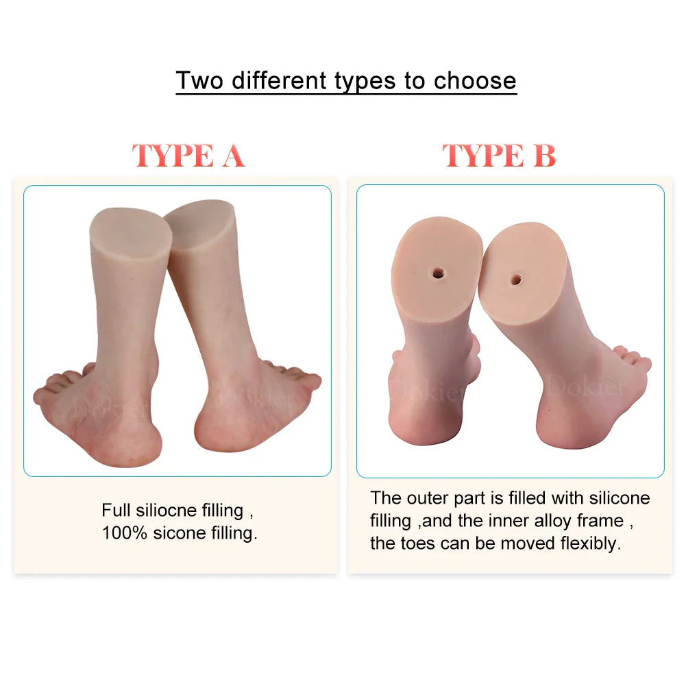Two types of realistic silicone female mannequin feet for jewelry display.
