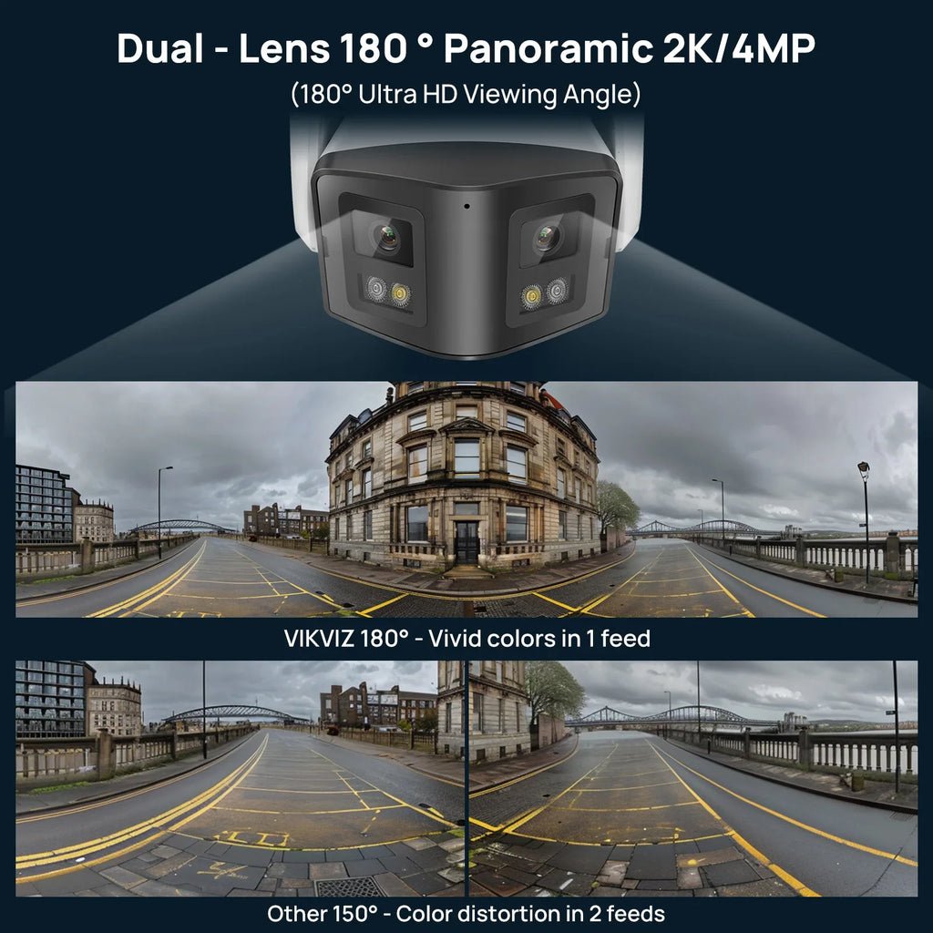 Dual lens panoramic security camera comparison showing test footage side by side