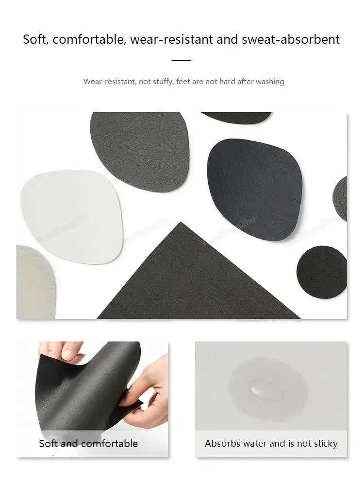 Assorted circular and oval shoe repair patches in various textures and colors
