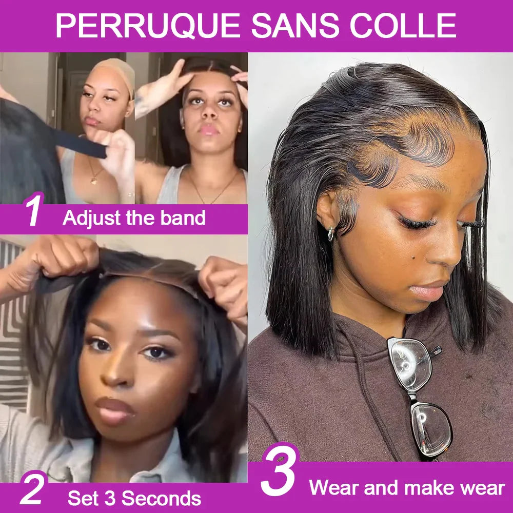 Demonstration of glueless bob wig installation