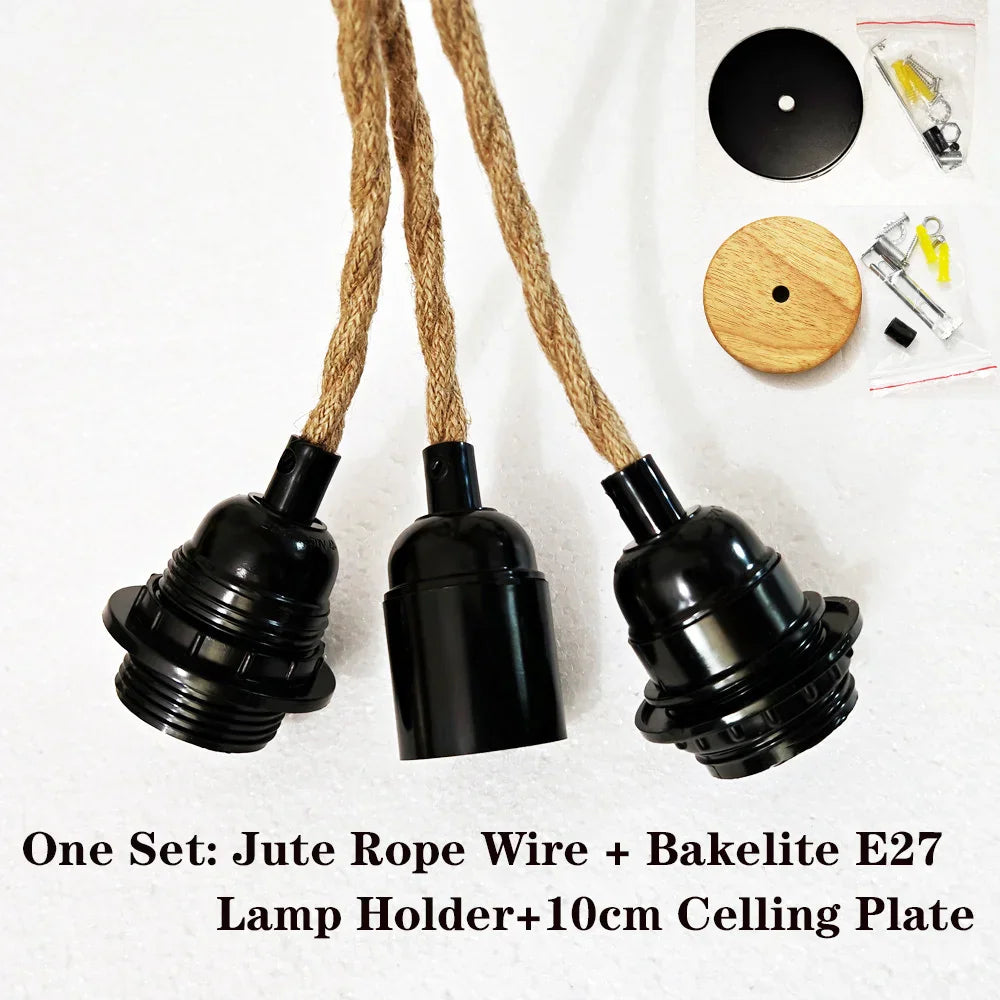 Jute rope wire with E27 bakelite lamp holder and ceiling plate kit