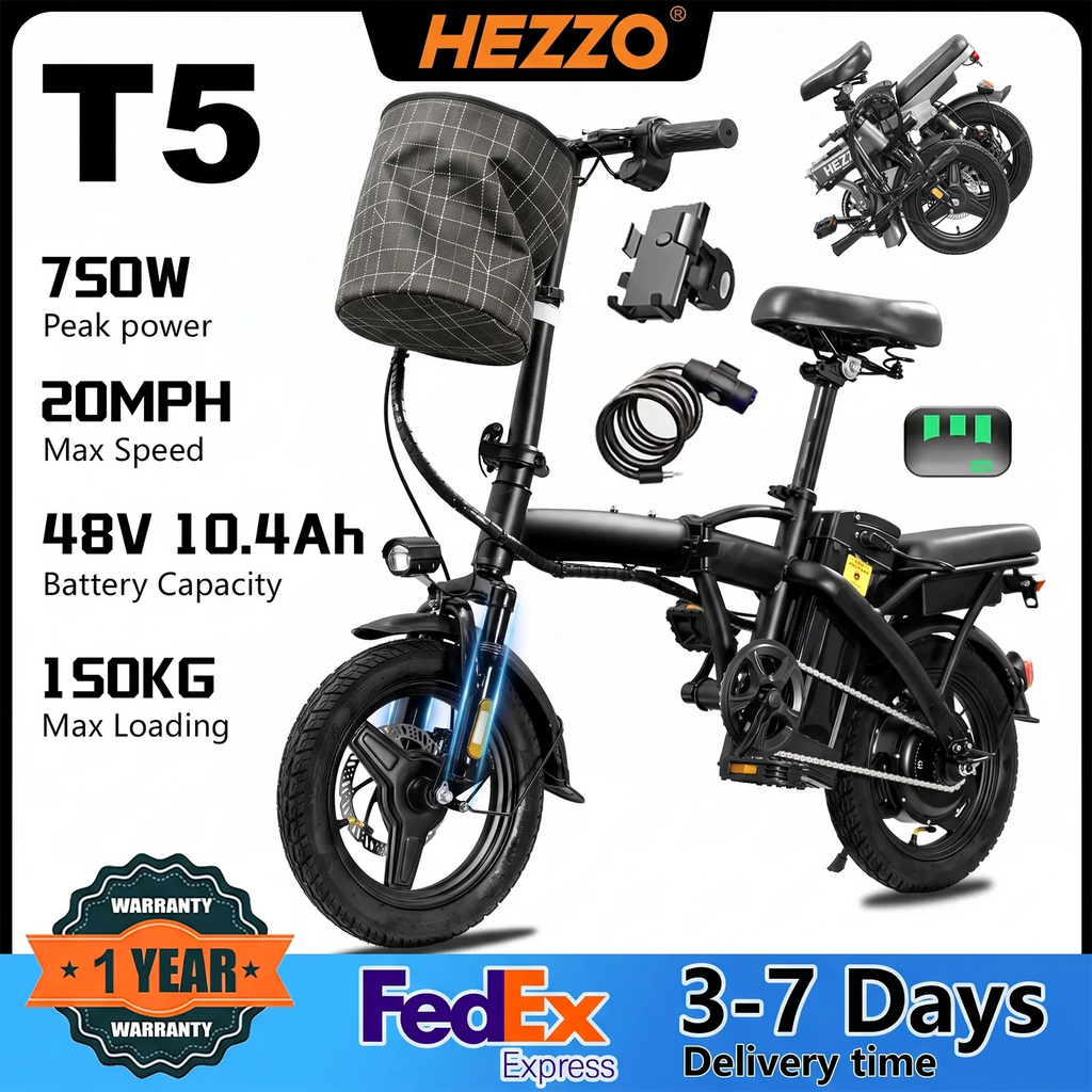 Folding electric bike with basket and specifications list