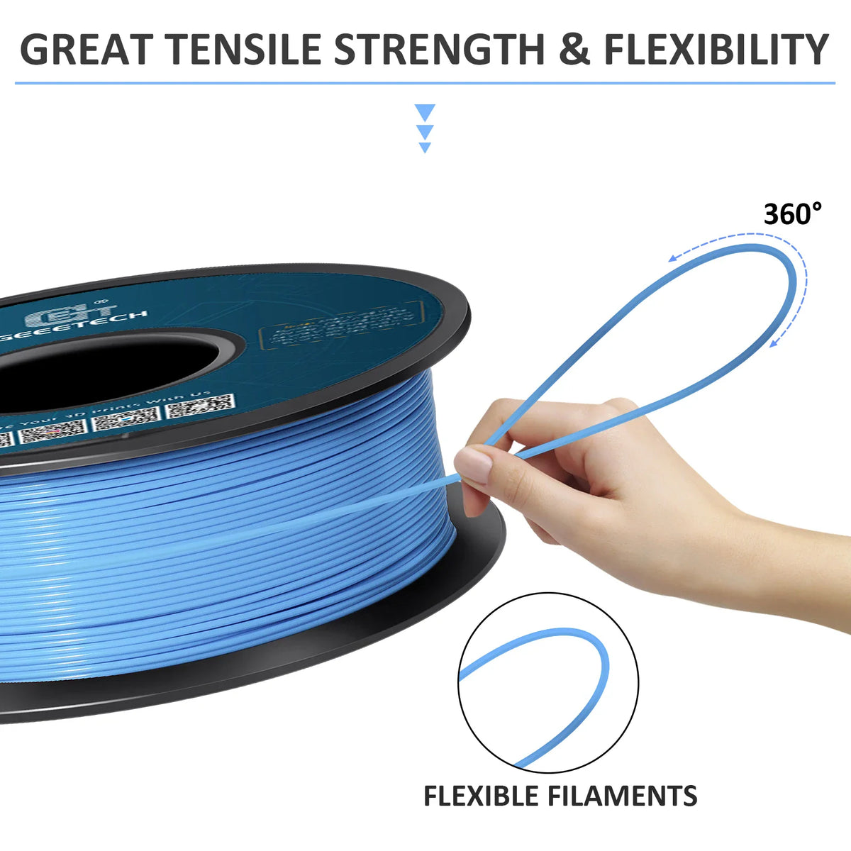 A 1kg spool of Geeetech 1.75mm PLA 3D printer filament in a solid plastic form. – view 4