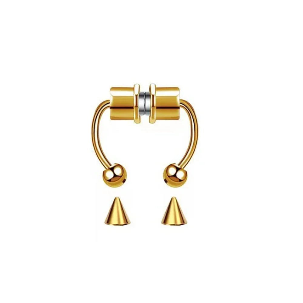 A single gold-coloured magnetic septum ring with an extra pair of cone attachments