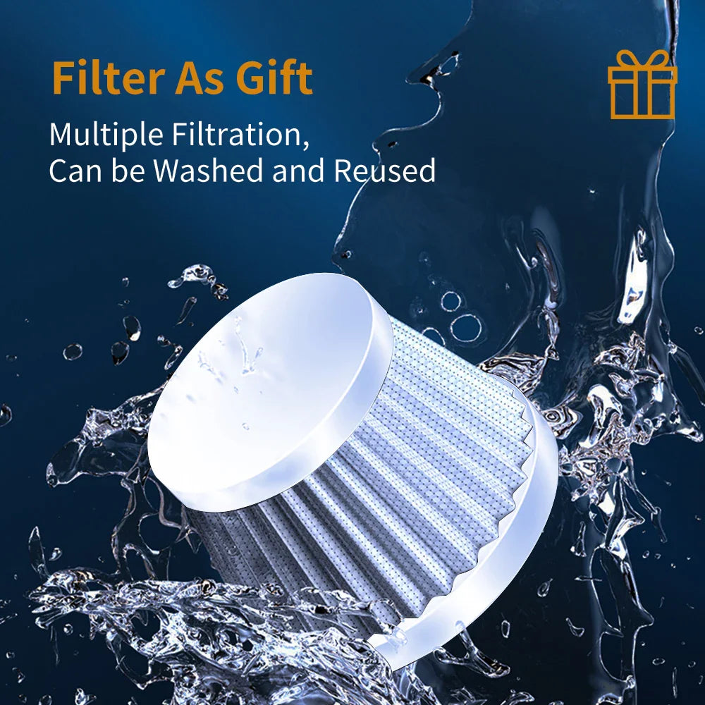 Washable HEPA filter for a handheld vacuum cleaner with water splash effect.
