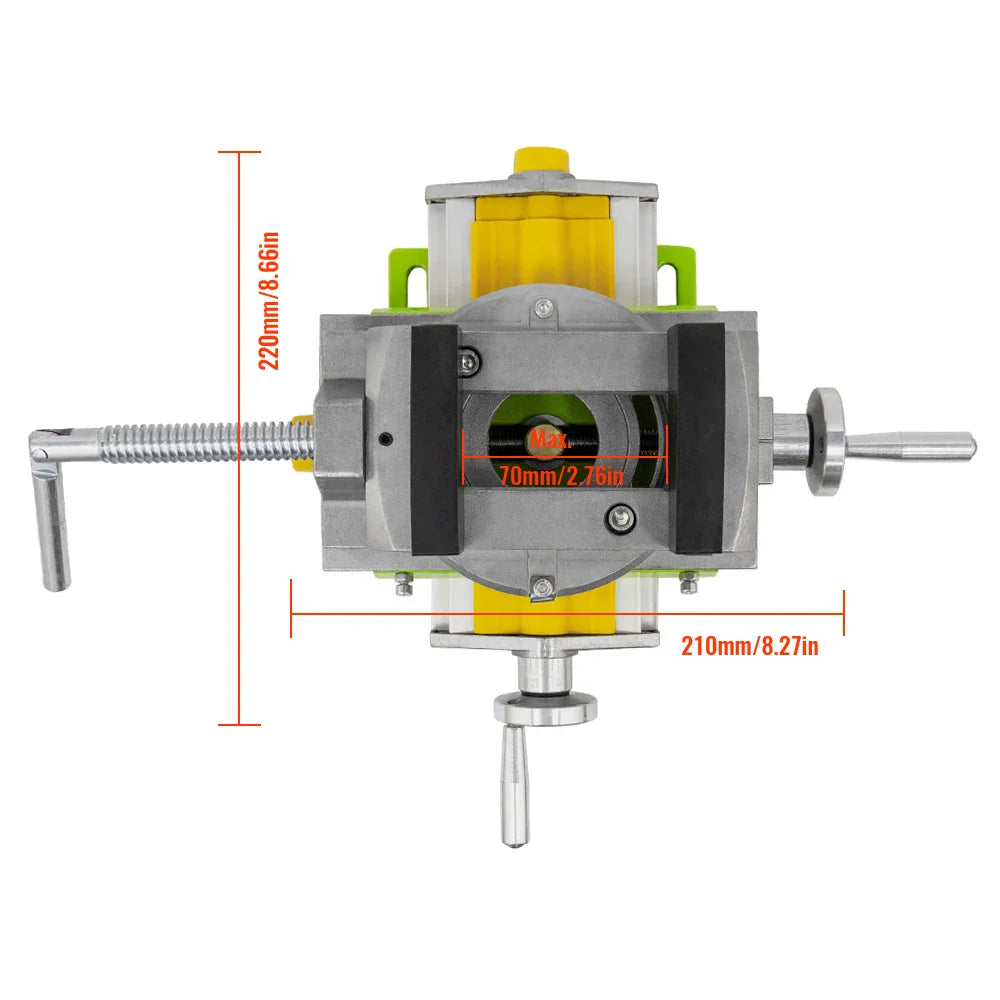 Top view of a compound worktable with measurement labels for dimensions