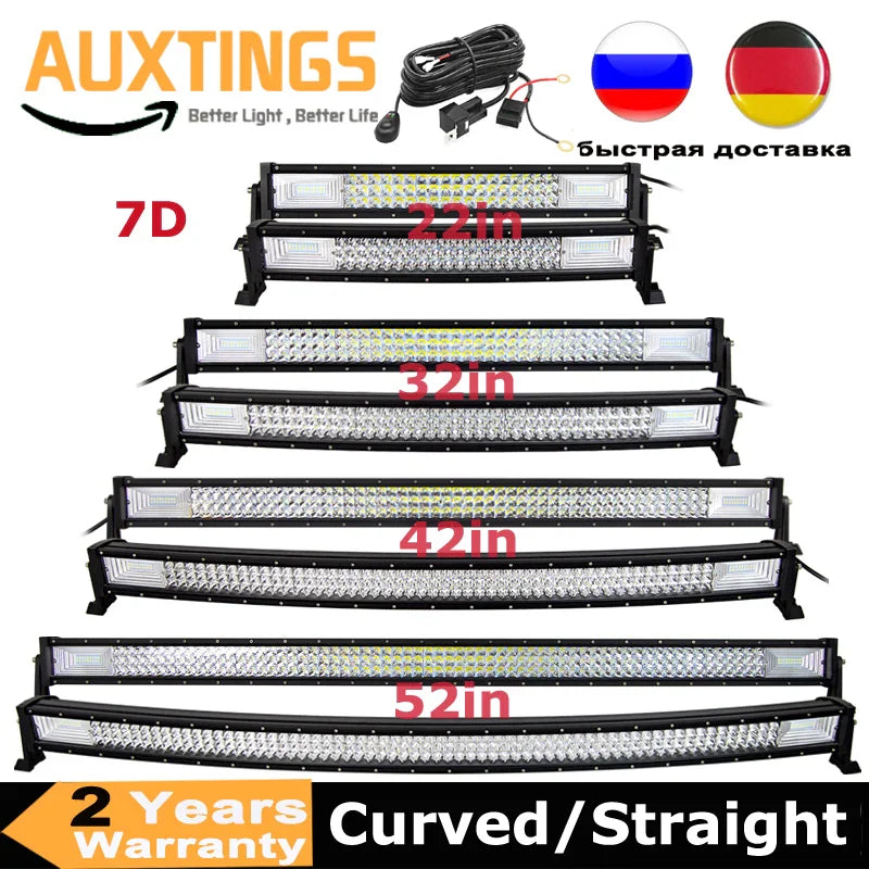 Set of various sizes of LED off-road light bars for vehicles
