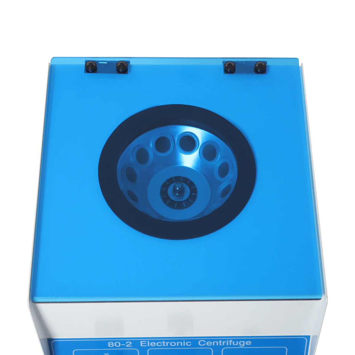 Top view of electronic lab centrifuge with rotor compartment