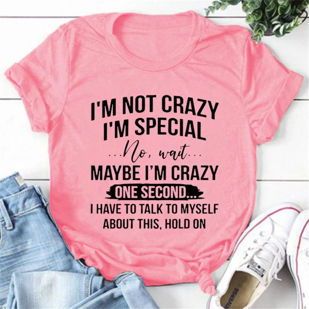 Pink crew neck t-shirt with funny quote text print