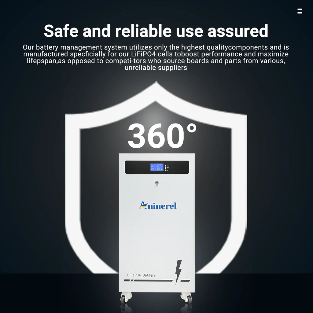 White floor standing lithium battery with a shield icon