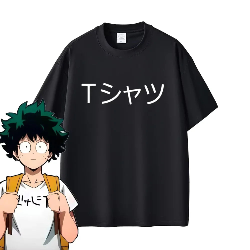 Black cotton t-shirt with Japanese character graphic print
