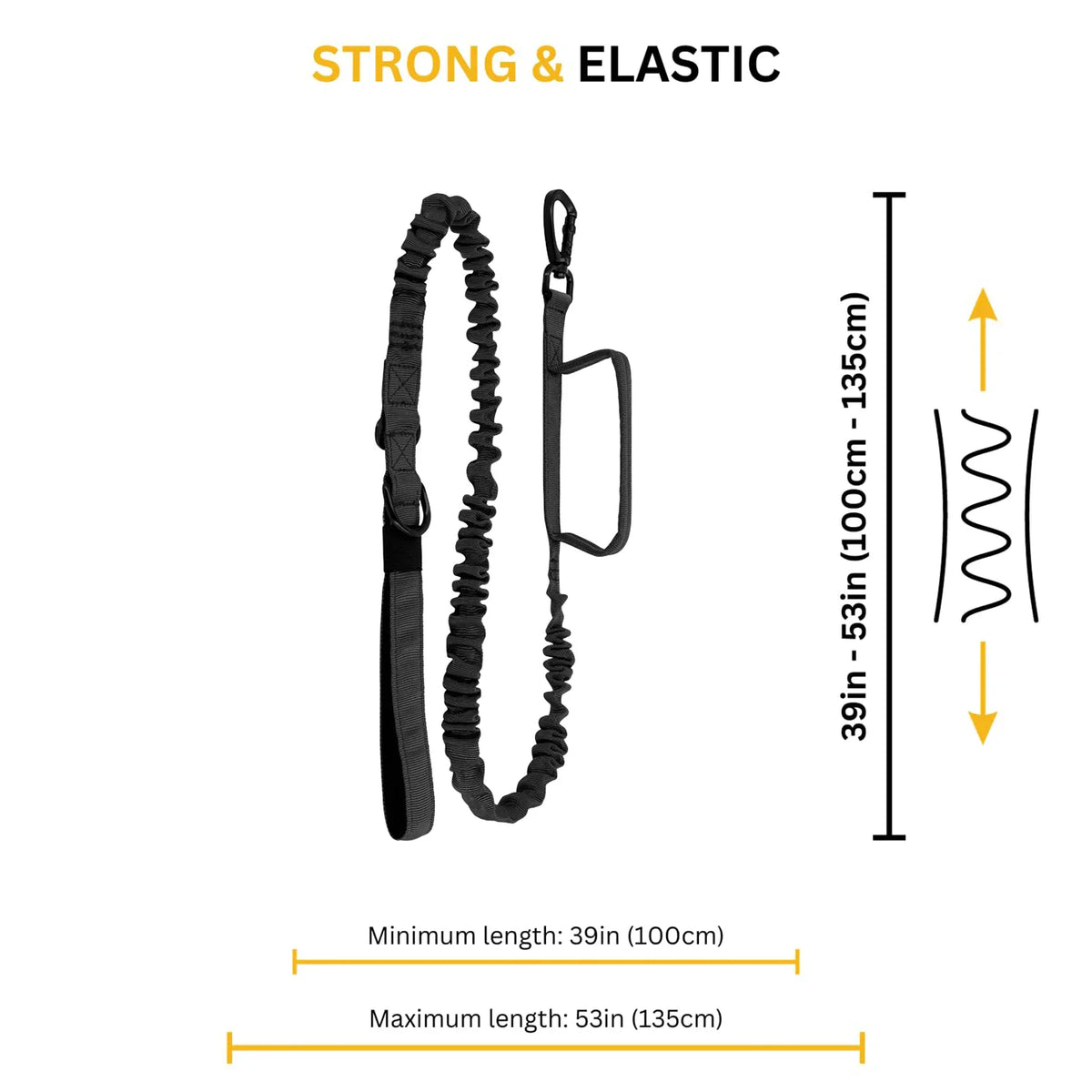 Adjustable elastic bungee dog leash with length specifications