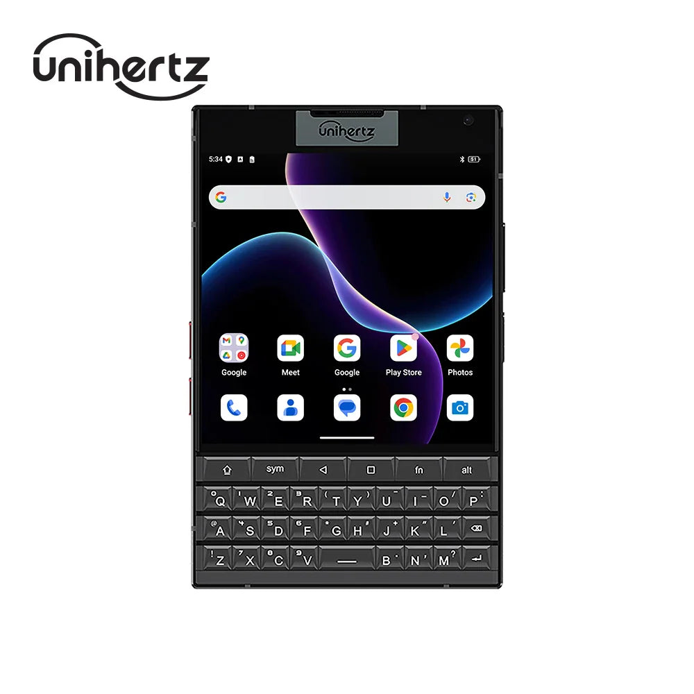 Black QWERTY smartphone with front display screen visible