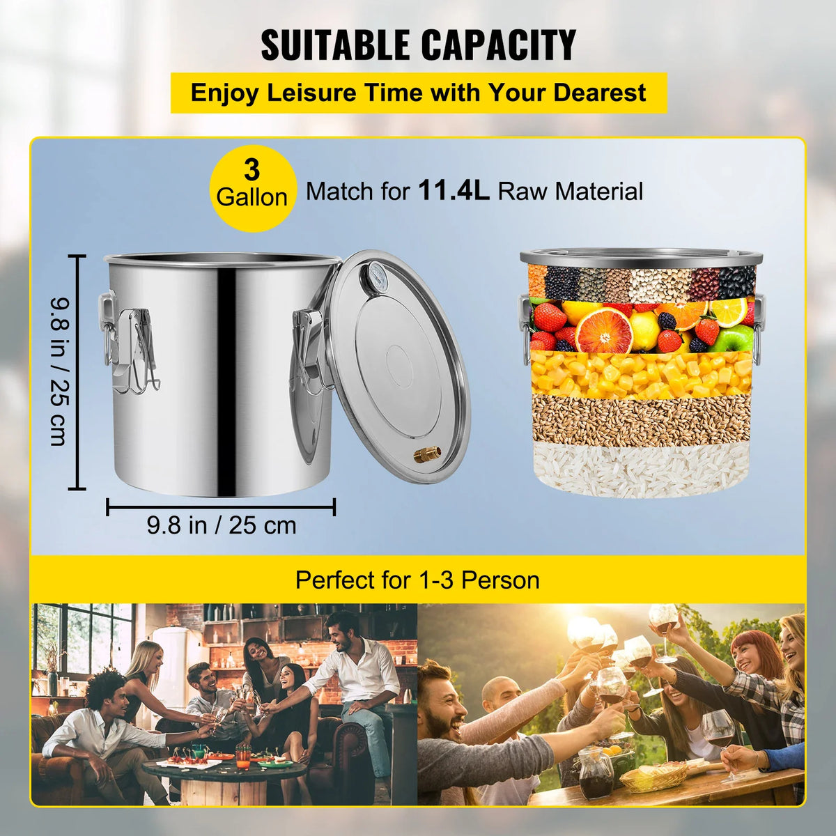 Three gallon stainless steel alcohol distiller dimensions and capacity