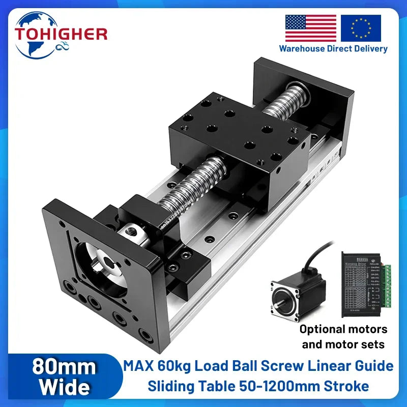 CNC sliding table linear guide rail with ball screw and motor setup