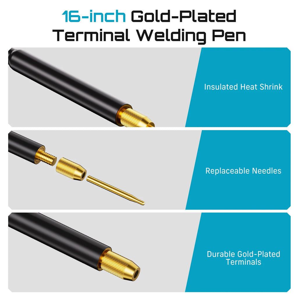Technical details showing the replaceable components of a gold-plated terminal welding pen.