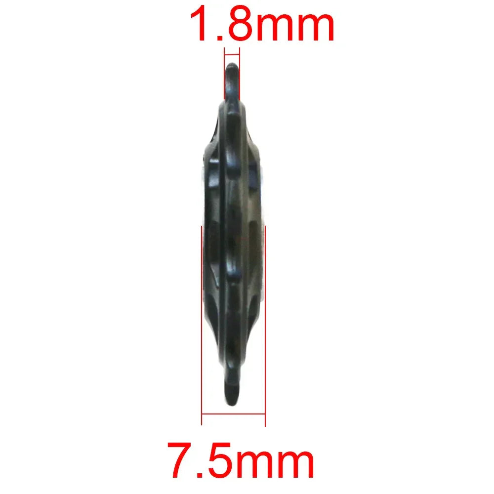 Technical side-view diagram of a bicycle jockey wheel showing thickness in millimeters