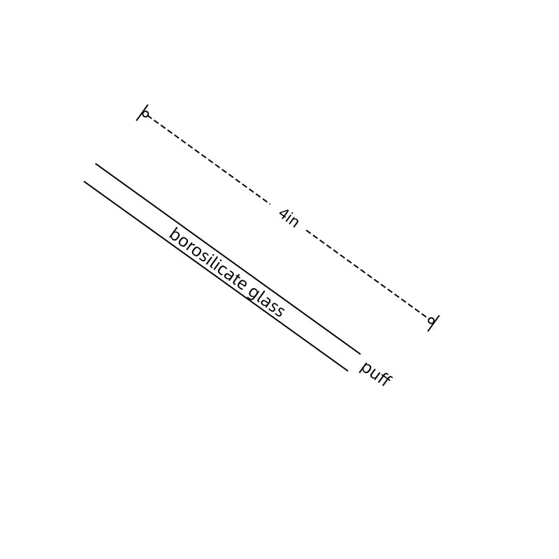 Technical drawing of a 4-inch glass pipe with dimensions and material label.
