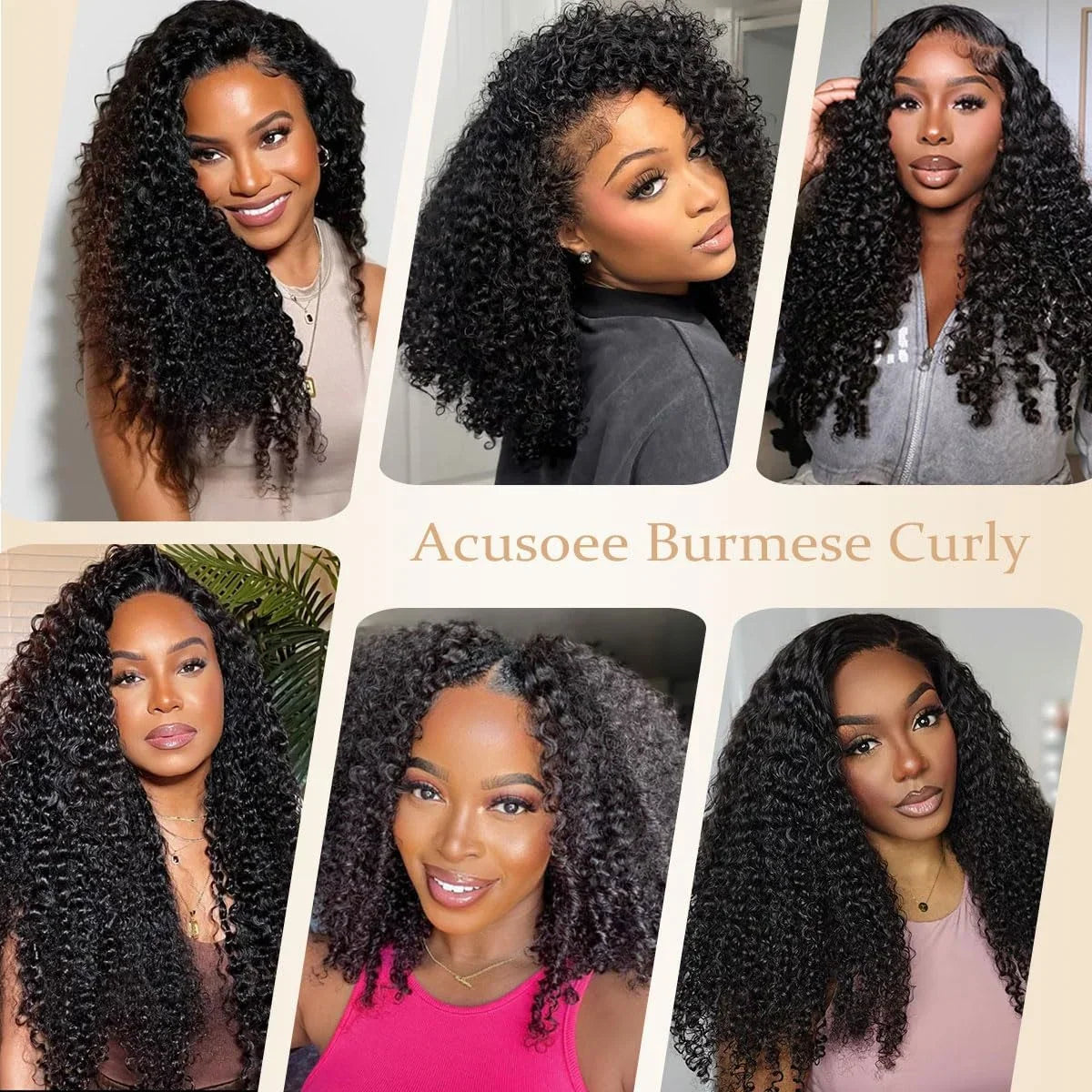 A collage of women with deep curly black hairstyles