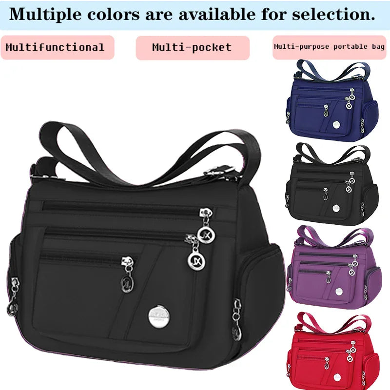 Multi-colored nylon crossbody shoulder bags with multiple pockets