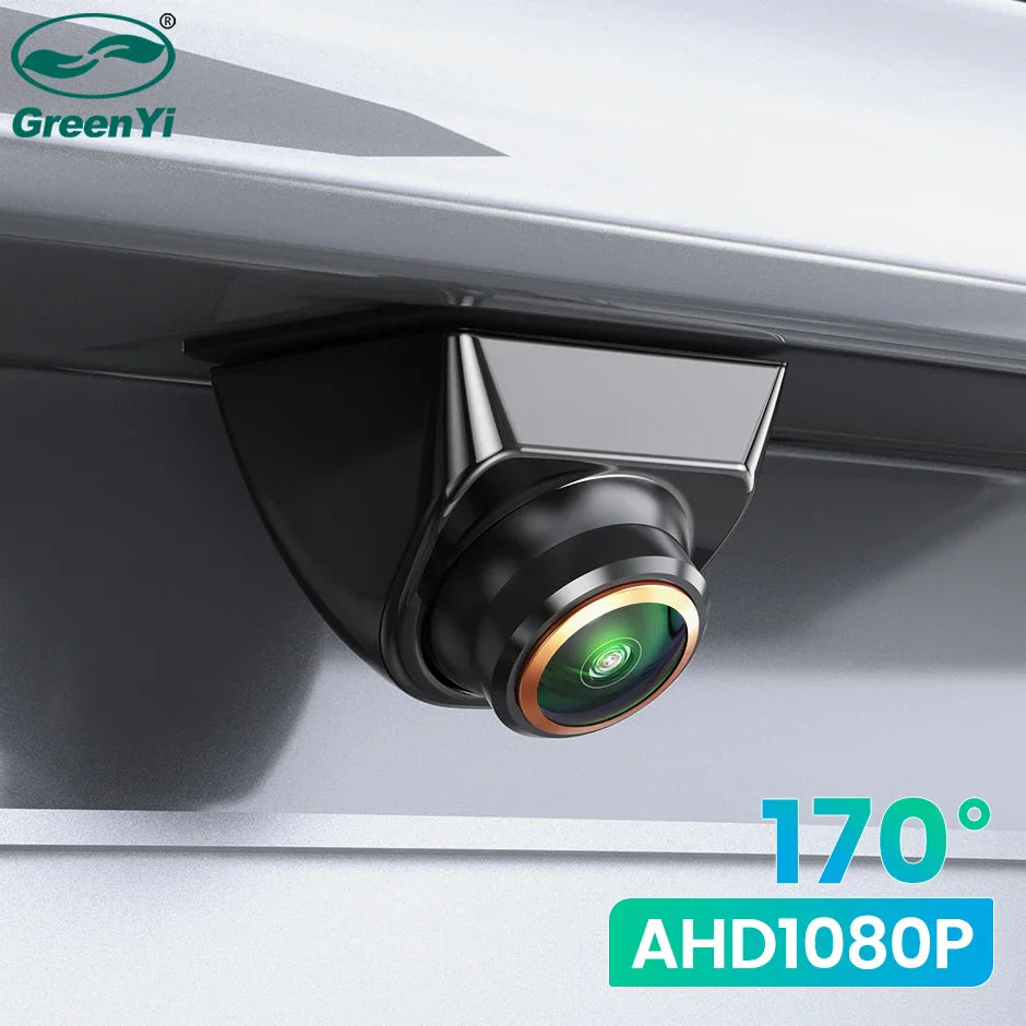 Wide-angle vehicle rear view camera with golden lens
